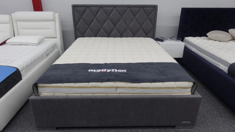 Łóżko Premium 22, zagłówek Caro, romby na zagłówku New Elegance w Świat Sypialni Piaseczno Łóżko premium 22 H: 120 cm, korpus wysoki, noga B, obicie Mystic 213