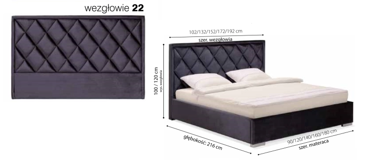 Łóżko Premium 22, zagłówek Caro, romby na zagłówku New Elegance w Świat Sypialni Piaseczno