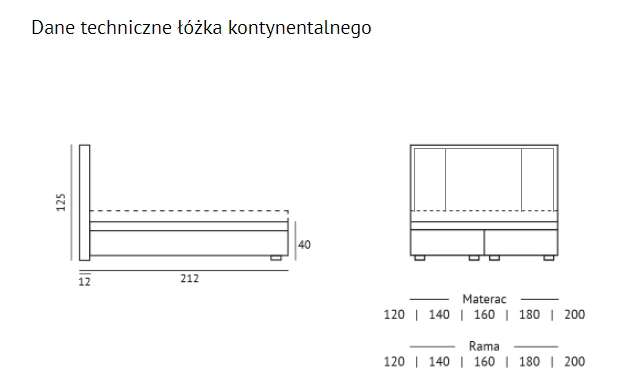 Łóżko CRISTIANO Kontynentalne firmy Bed Design, łóżko kontynentalne z pojemnikiem na pościel lub bez pojemnika w Świat Sypialni Piaseczno