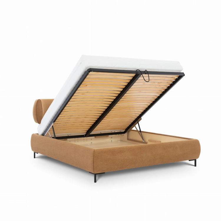 Łóżko tapicerowane Ovalo z pojemnikiem-Sypialnia OVALO, meble do sypialni, Kolor Czarny mat + Dąb Hicora - New Elegance Świat Sypialni Piaseczno Łóżko