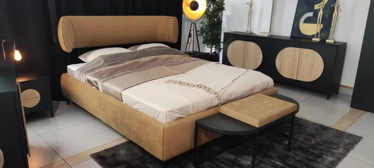 Sypialnia OVALO, meble do sypialni, Kolor Czarny mat + Dąb Hicora - New Elegance Świat Sypialni Piaseczno Łóżko