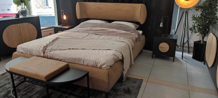 Sypialnia OVALO, meble do sypialni, Kolor Czarny mat + Dąb Hicora - New Elegance Świat Sypialni Piaseczno Łóżko