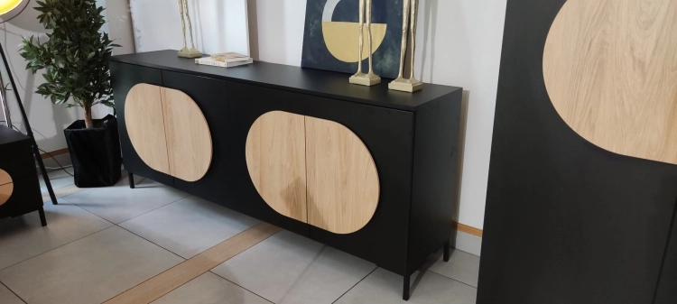 Sypialnia OVALO, meble do sypialni, Kolor Czarny mat + Dąb Hicora - New Elegance Świat Sypialni Piaseczno komoda i szafa