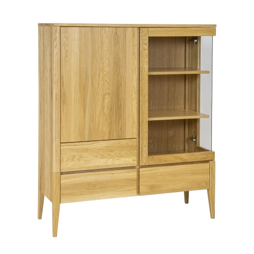 DREWMAX-WITRYNA-DEBOWA-KW337-NATURALNY-INT_PRAWA_Witryna drewniana dębowa KW 337 w stylu Retro kolekcja - Drewmax w Świat Sypialni Piaseczno