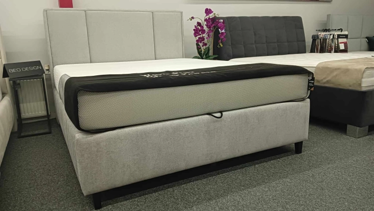 Łóżko kontynentalne CRISTIANO Easy Kontynent z pojemnikiem na pościel - Bed Design, obicie TopTextil Hevia 207.16 kolor szary, w Świat Sypialni Piaseczno