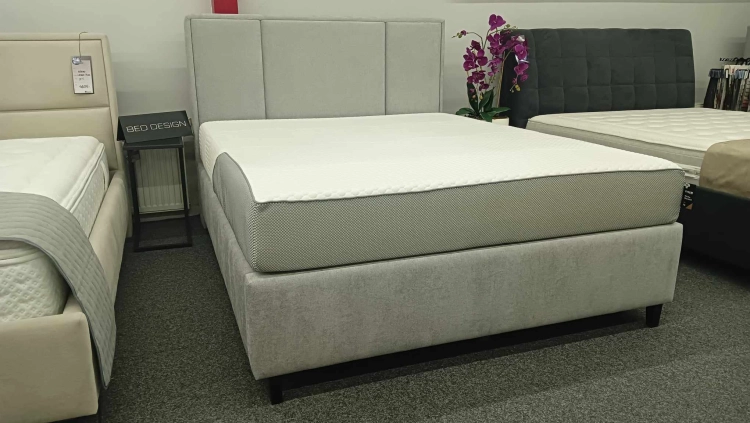 Łóżko kontynentalne CRISTIANO Easy Kontynent z pojemnikiem na pościel - Bed Design, obicie TopTextil Hevia 207.16 kolor szary, w Świat Sypialni Piaseczno