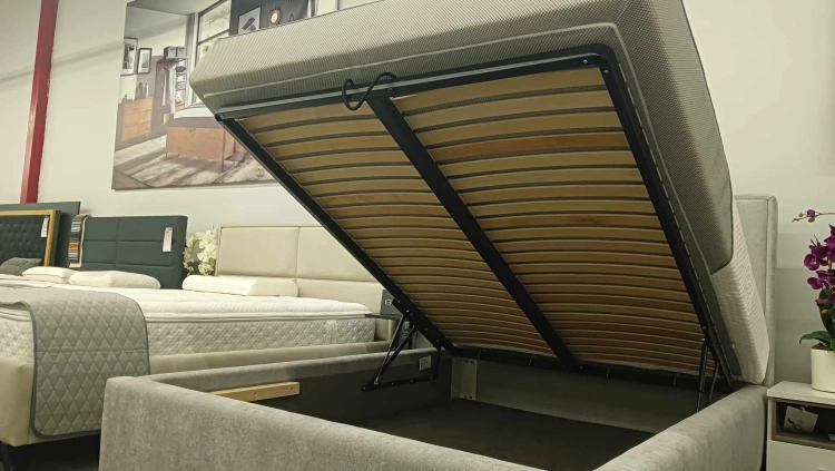 Łóżko kontynentalne CRISTIANO Easy Kontynent z pojemnikiem na pościel - Bed Design, obicie TopTextil Hevia 207.16 kolor szary, w Świat Sypialni Piaseczno