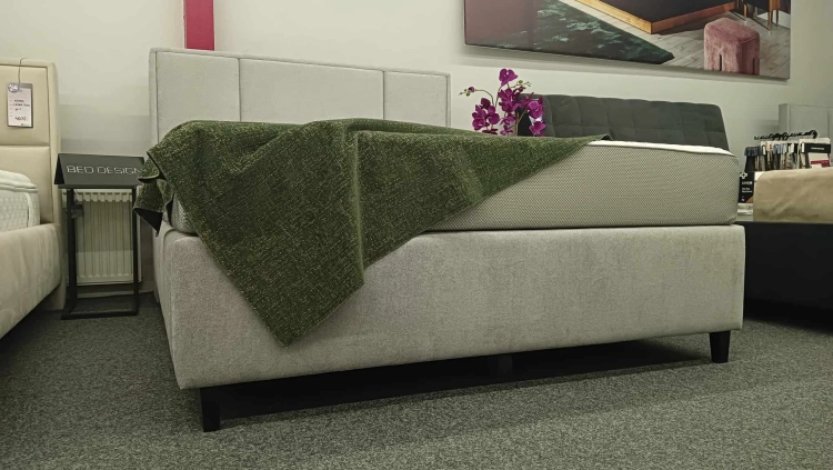 Łóżko kontynentalne CRISTIANO Easy Kontynent z pojemnikiem na pościel - Bed Design, obicie TopTextil Hevia 207.16 kolor szary, w Świat Sypialni Piaseczno