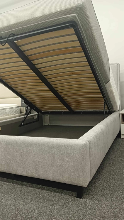 Łóżko kontynentalne CRISTIANO Easy Kontynent z pojemnikiem na pościel - Bed Design, obicie TopTextil Hevia 207.16 kolor szary, w Świat Sypialni Piaseczno