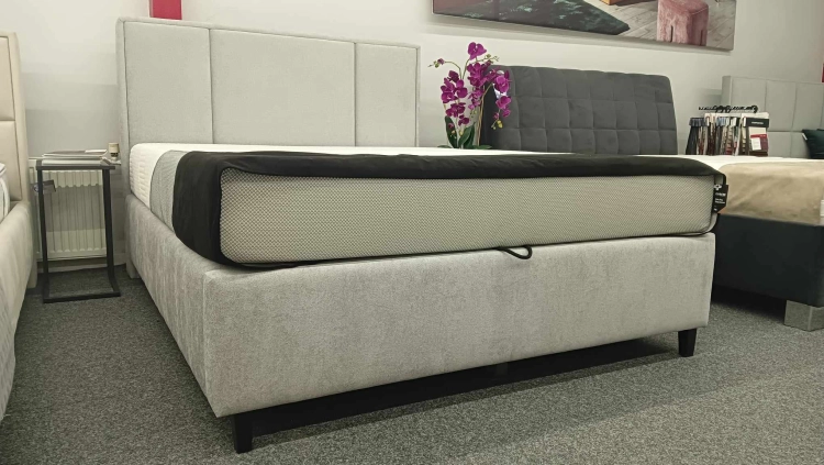Łóżko kontynentalne CRISTIANO Easy Kontynent z pojemnikiem na pościel - Bed Design, obicie TopTextil Hevia 207.16 kolor szary, w Świat Sypialni Piaseczno