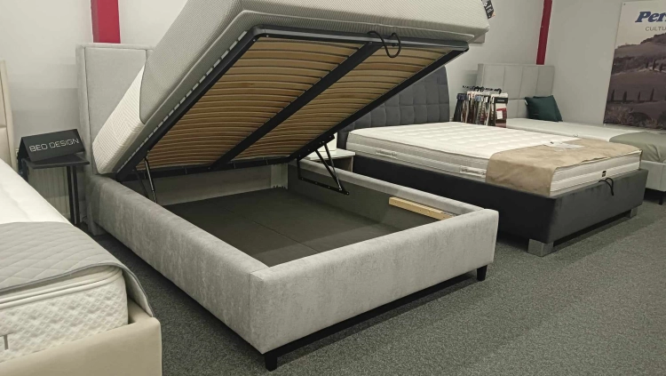 Łóżko kontynentalne CRISTIANO Easy Kontynent z pojemnikiem na pościel - Bed Design, obicie TopTextil Hevia 207.16 kolor szary, w Świat Sypialni Piaseczno