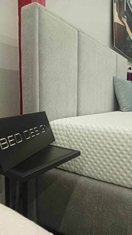 Łóżko kontynentalne CRISTIANO Easy Kontynent z pojemnikiem na pościel - Bed Design, obicie TopTextil Hevia 207.16 kolor szary, w Świat Sypialni Piaseczno