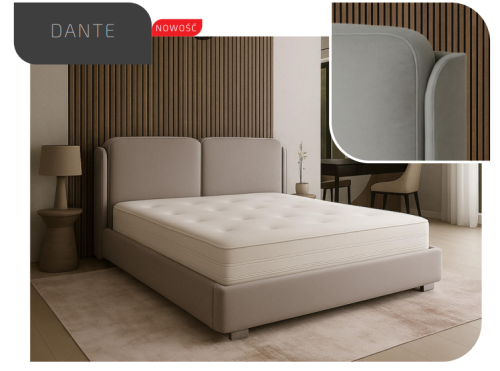 DANTE Łóżko tapicerowane / ramowe (z pojemnikiem lub bez pojemnika) - Bed Design w Świat Sypialni PRO Piaseczno