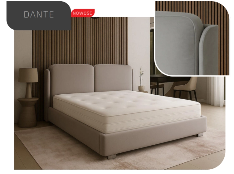 DANTE Łóżko tapicerowane / ramowe (z pojemnikiem lub bez pojemnika) - Bed Design w Świat Sypialni PRO Piaseczno