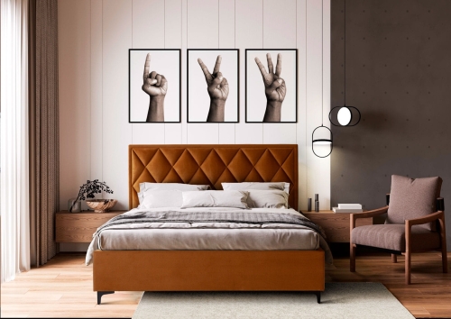 Łóżko ramowe tapicerowane RHOMBUS - Italcomfort, wezgłowie w Karo _Caro