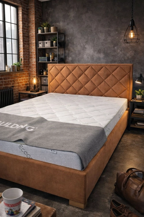 Łóżko ramowe tapicerowane RHOMBUS - Italcomfort, wezgłowie w Karo _Caro