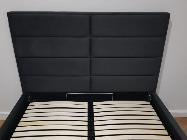 Zagłówek, Łóżko Quaddro Double 140x200 z pojemnikiem i stelażem, Obicie: Fargotex Maya 22, bok 30/5cm, wezgłowie 110 cm + noga drewno 10 cm, kolor czarny