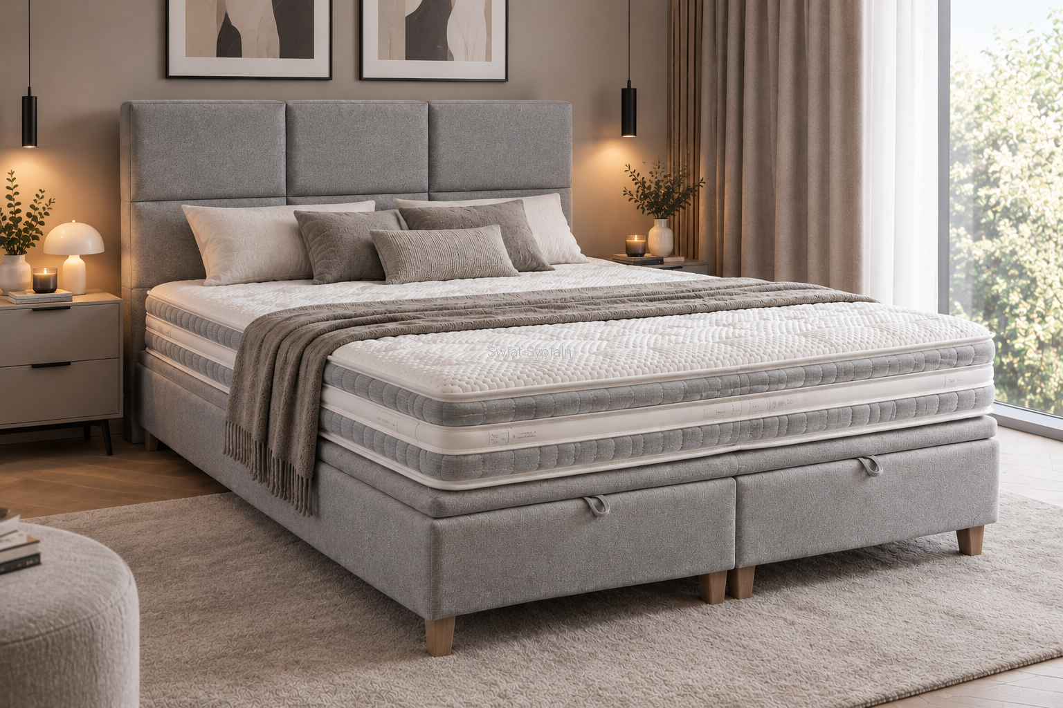 Łóżko Quaddro Plus Liverpool 01 - łóżko kontynentalne z pojemnikiem na pościel w rozmiarze 160x200 lub 180x200 - New Design w Świat Sypialni Piaseczno Puławska 48