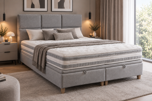 Łóżko Quaddro Plus Liverpool 01 - łóżko kontynentalne z pojemnikiem na pościel w rozmiarze 160x200 lub 180x200 - New Design w Świat Sypialni Piaseczno Puławska 48