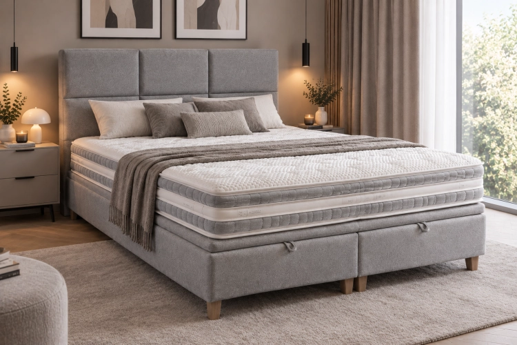 Łóżko Quaddro Plus Liverpool 01 - łóżko kontynentalne z pojemnikiem na pościel w rozmiarze 160x200 lub 180x200 - New Design w Świat Sypialni Piaseczno Puławska 48